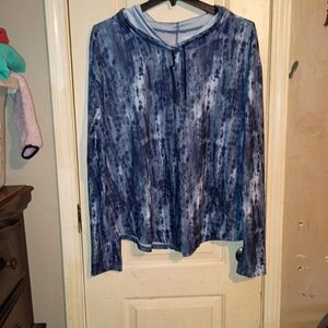 Womens Blue Tie-Dye Hoodie Top